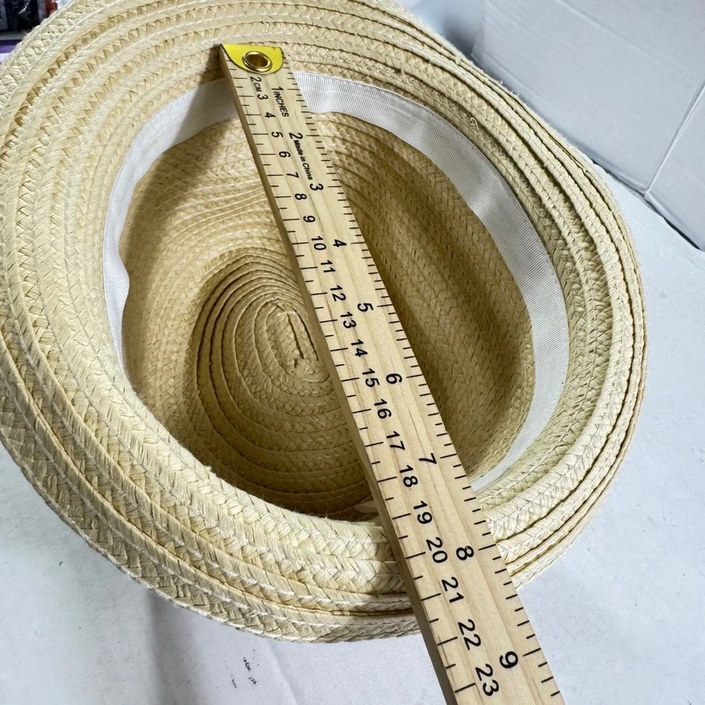 Y2K Chic Gymboree‎ Girls Straw Fedora Hat Pink Bow Tan Paper Sun Hat Size L BOHO
